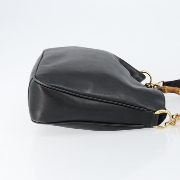 GUCCI Bamboo Hand Bag Leather 2way Black Gold Auth 143579 - Picture 4 of 16